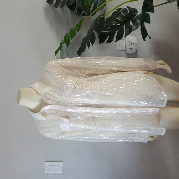 New Designer House of Harlow 1960 sz M sequins Ivory Beige long sleeve top women - Picture 2 of 12